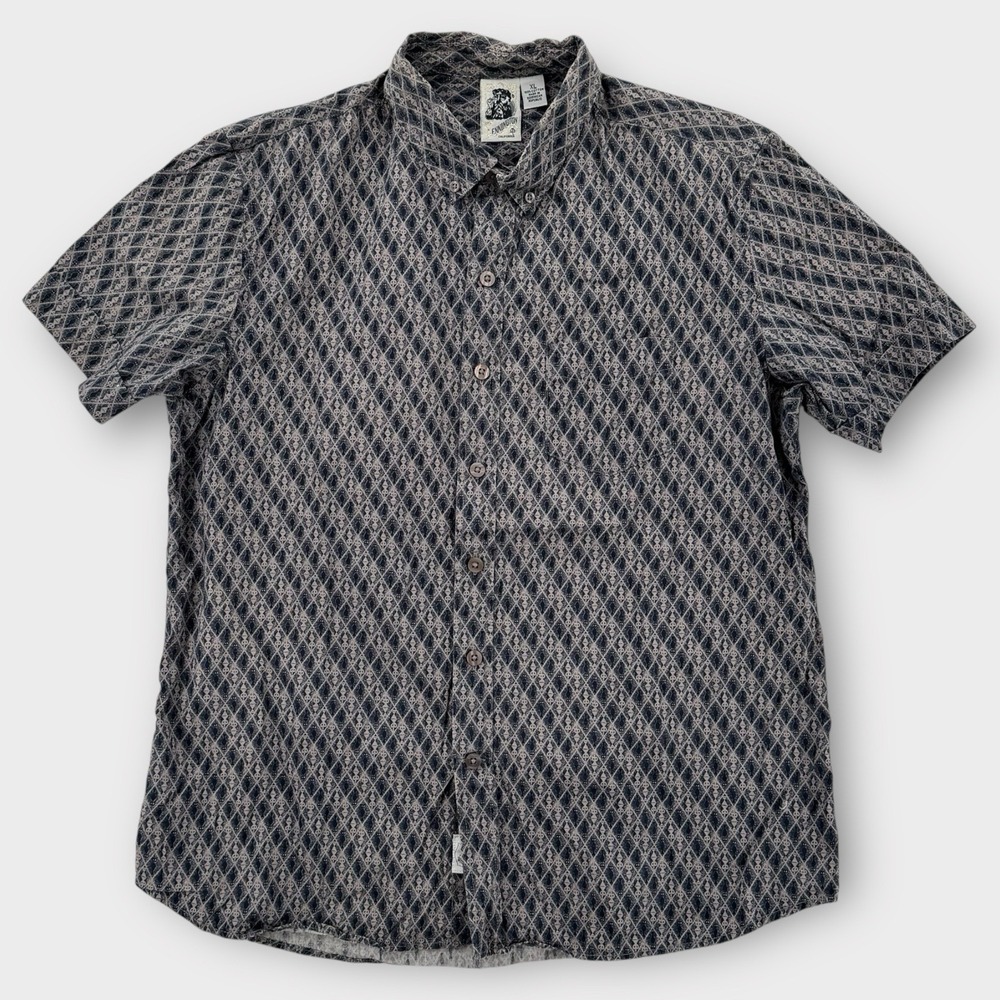 Kennington Shirt Mens XL Button Down Classic Fit Geometric‎ SS Blue Cotton Y1621